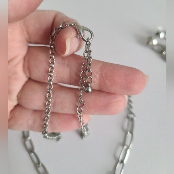 Vintage Matte Silver ToneChunky Black Onyx Faceted Crystal Y Necklace Earrings - Picture 6 of 9